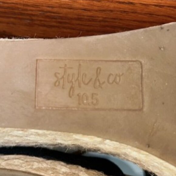 Womens Black Wedge Sandals Size 10.5M Seleeney Style & Co. 3" Espadrille Heel - Picture 16 of 16